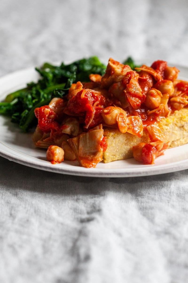 Polenta-artichokes-chickpeas-5 Grilled Polenta with Chickpeas, Artichokes & Tomatoes