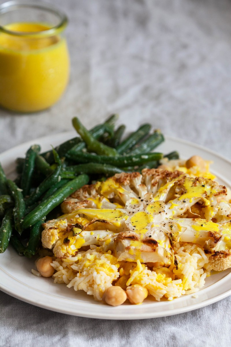 20200506_5eb27ebc42673 Cauliflower Steaks with Citrus Scented Rice and Creamy Orange Juice Turmeric Sauce